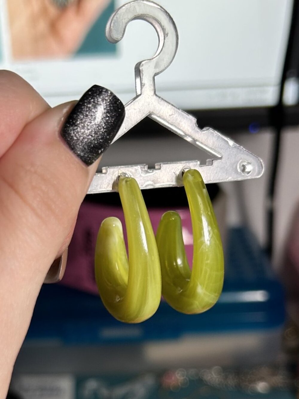 Lime Green Marbled Acrylic Hoop Earrings Retro Y2K Statement Jewelry